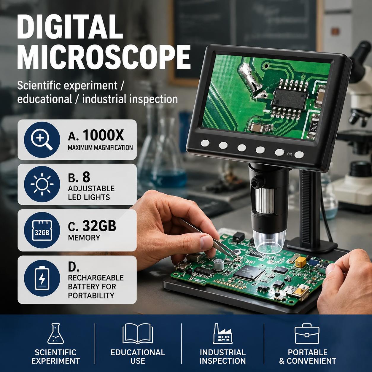 Diy Electronics Microscope - Microscópio de Inspeção com Ampliação de